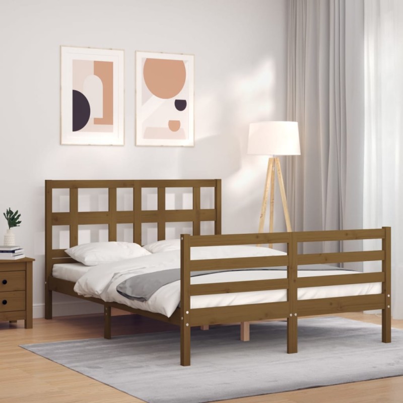 vidaXL Massivholzbett mit Kopfteil Honigbraun vidaXL Massivholzbett mit Kopfteil Honigbraun