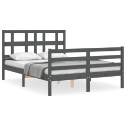 vidaXL Massivholzbett mit Kopfteil Grau 140x200 cm