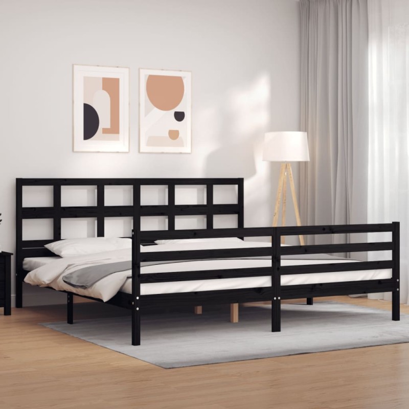 vidaXL Massivholzbett mit Kopfteil Schwarz vidaXL Massivholzbett mit Kopfteil Schwarz