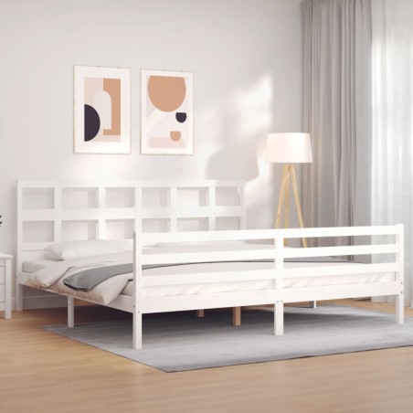 vidaXL Massivholzbett mit Kopfteil Weiß 200x200 cm