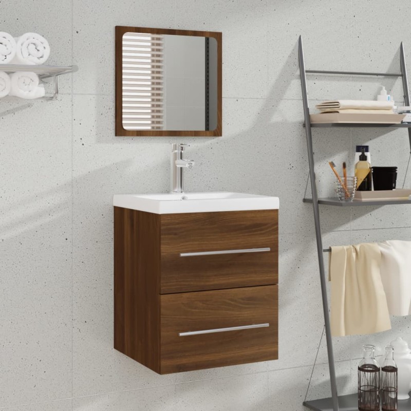 vidaXL Waschbeckenschrank mit Einbaubecken Braun Eiche Holzwerkstoff vidaXL Waschbeckenschrank mit Einbaubecken Braun Eiche Holzwerkstoff