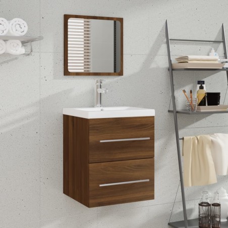 vidaXL Waschbeckenschrank mit Einbaubecken Braun Eiche Holzwerkstoff