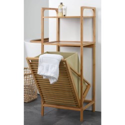 Bathroom Solutions Regal mit 2 Böden und Wäschekorb Bambus 95 cm