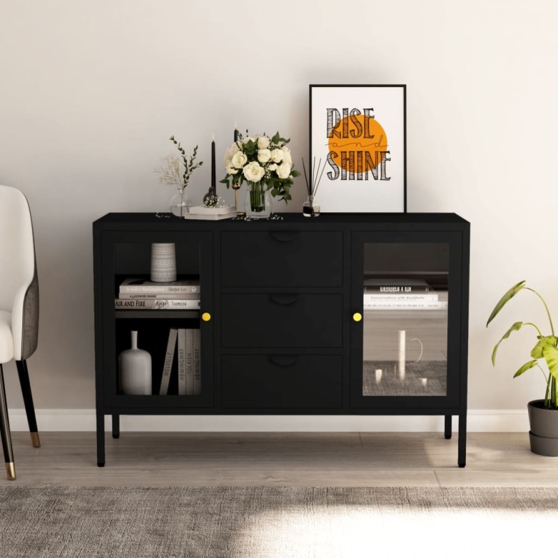 vidaXL Sideboard Schwarz 105x35x70 cm Stahl und Hartglas vidaXL Sideboard Schwarz 105x35x70 cm Stahl und Hartglas
