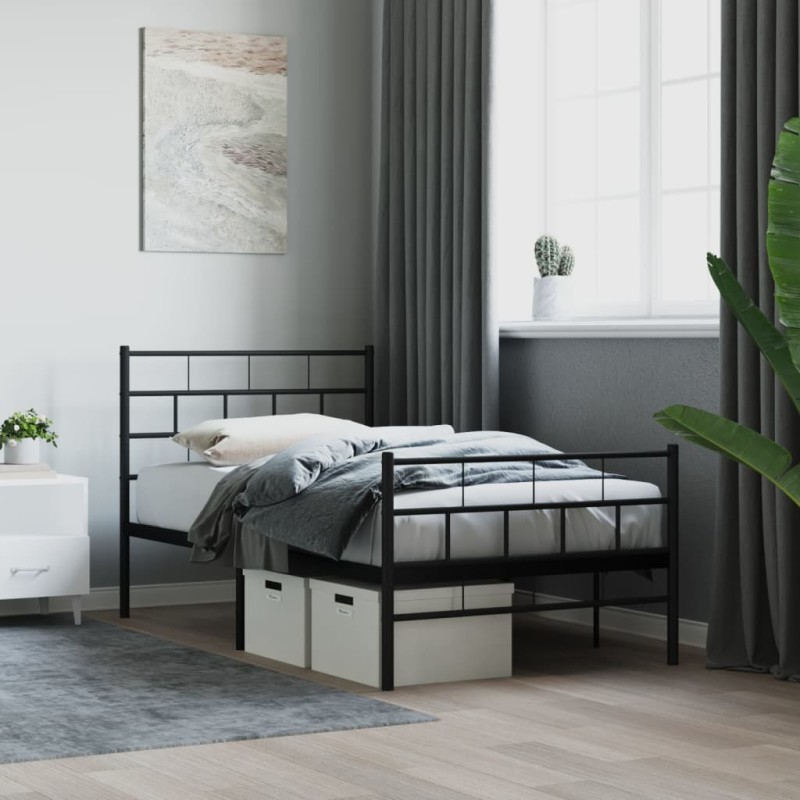 vidaXL Bettgestell mit Kopf- und Fußteil Metall Schwarz 90x190 cm vidaXL Bettgestell mit Kopf- und Fußteil Metall Schwarz 90x190 cm