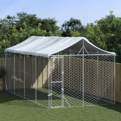 vidaXL Outdoor-Hundezwinger mit Dach Silbern 3x6x2,5m Verzinkter Stahl