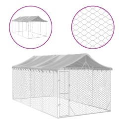 vidaXL Outdoor-Hundezwinger mit Dach Silbern 3x6x2,5m Verzinkter Stahl