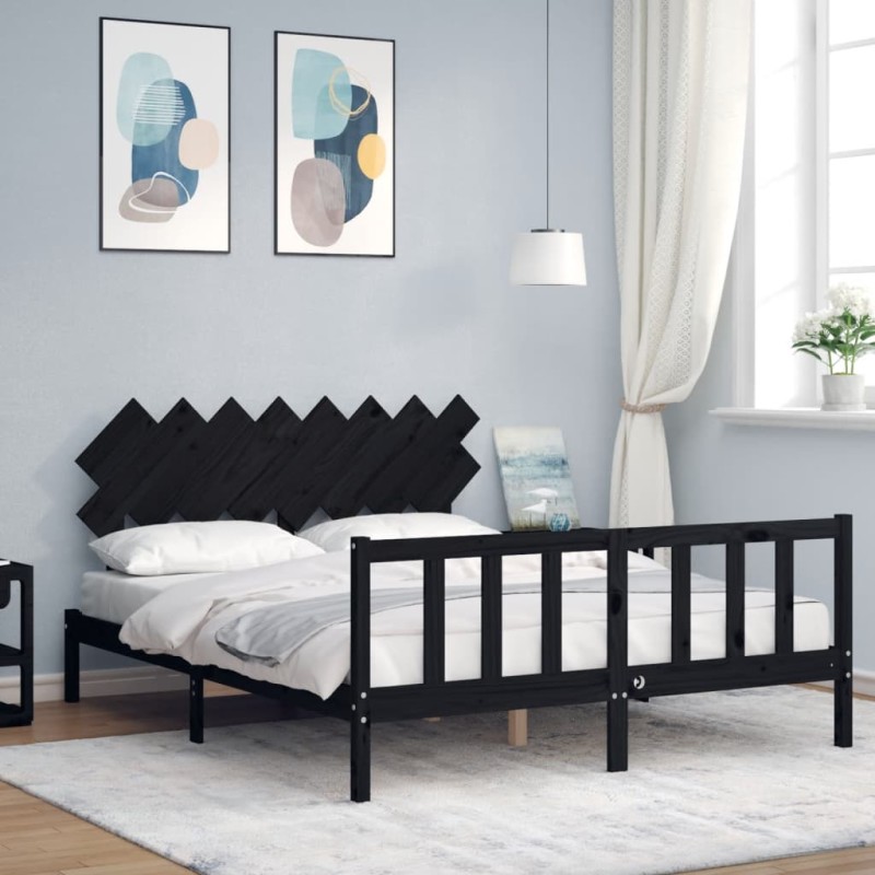 vidaXL Massivholzbett mit Kopfteil Schwarz 160x200 cm vidaXL Massivholzbett mit Kopfteil Schwarz 160x200 cm