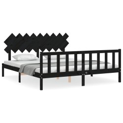 vidaXL Massivholzbett mit Kopfteil Schwarz 160x200 cm