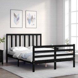 vidaXL Massivholzbett mit Kopfteil Schwarz 120x200 cm