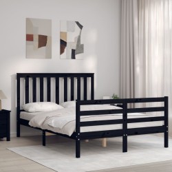 vidaXL Massivholzbett mit Kopfteil Schwarz 140x190 cm