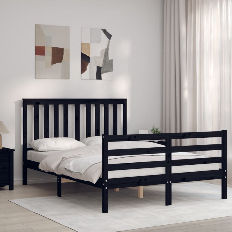 vidaXL Massivholzbett mit Kopfteil Schwarz 140x190 cm vidaXL Massivholzbett mit Kopfteil Schwarz 140x190 cm