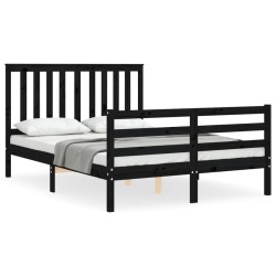 vidaXL Massivholzbett mit Kopfteil Schwarz 140x190 cm