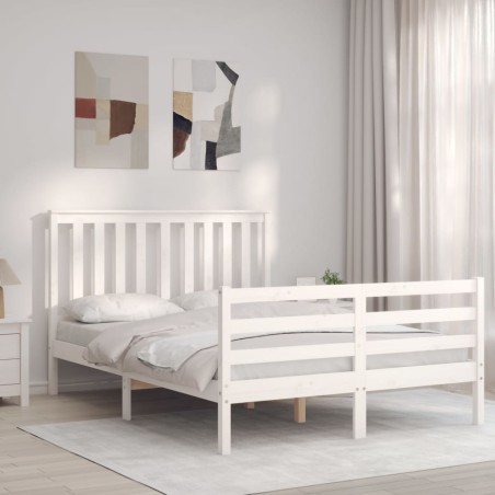 vidaXL Massivholzbett mit Kopfteil Weiß 140x200 cm
