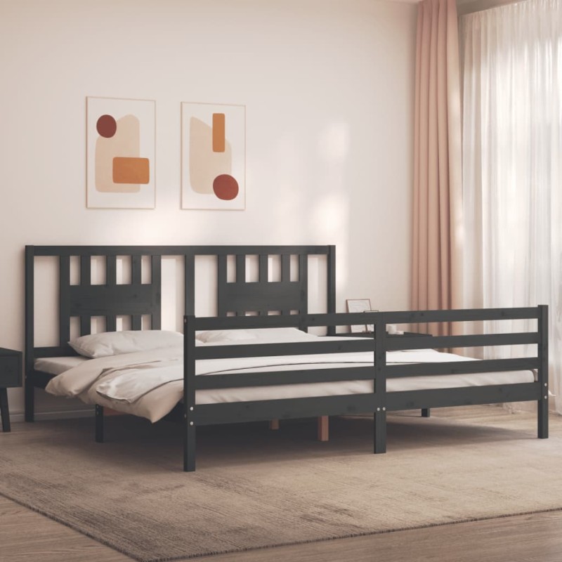 vidaXL Massivholzbett mit Kopfteil Grau vidaXL Massivholzbett mit Kopfteil Grau