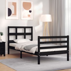 vidaXL Massivholzbett mit Kopfteil Schwarz 100x200 cm