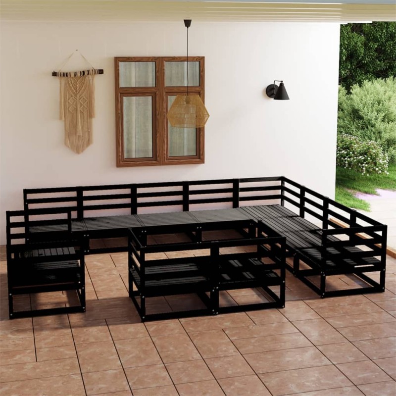 vidaXL 12-tlg. Garten-Lounge-Set Schwarz Massivholz Kiefer vidaXL 12-tlg. Garten-Lounge-Set Schwarz Massivholz Kiefer
