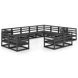 vidaXL 12-tlg. Garten-Lounge-Set Schwarz Massivholz Kiefer