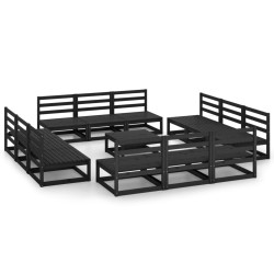vidaXL 13-tlg. Garten-Lounge-Set Schwarz Massivholz Kiefer