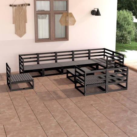vidaXL 10-tlg. Garten-Lounge-Set Schwarz Massivholz Kiefer 
