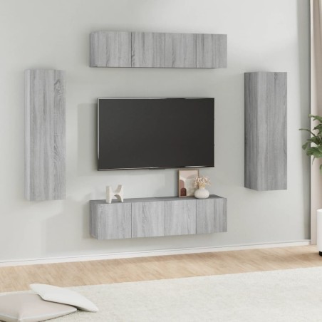 vidaXL 6-tlg. TV-Schrank-Set Grau Sonoma Holzwerkstoff