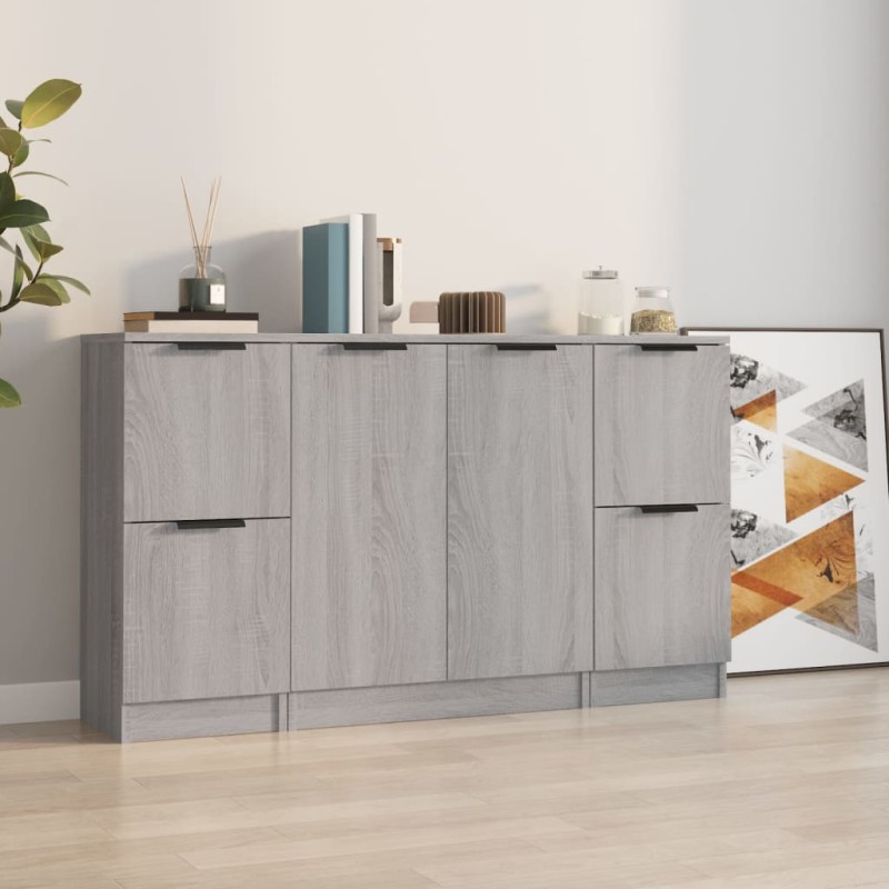 vidaXL Sideboards 3 Stk. Grau Sonoma Holzwerkstoff vidaXL Sideboards 3 Stk. Grau Sonoma Holzwerkstoff