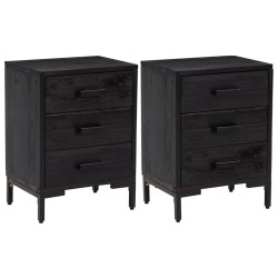 vidaXL Nachttische 2 Stk. Schwarz 40x30x55 cm Massivholz Kiefer