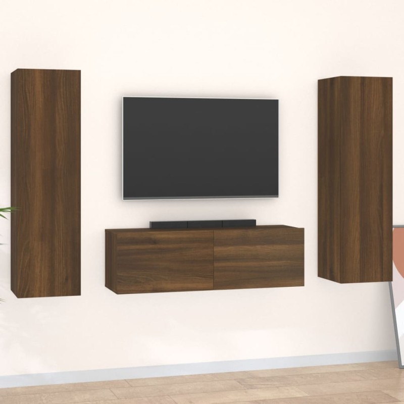vidaXL 3-tlg. TV-Schrank-Set Braun Eichen-Optik Holzwerkstoff vidaXL 3-tlg. TV-Schrank-Set Braun Eichen-Optik Holzwerkstoff