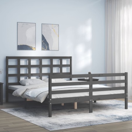 vidaXL Massivholzbett mit Kopfteil Grau 160x200 cm