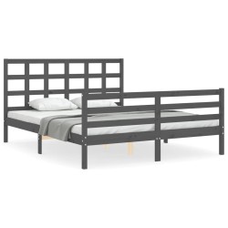 vidaXL Massivholzbett mit Kopfteil Grau 160x200 cm