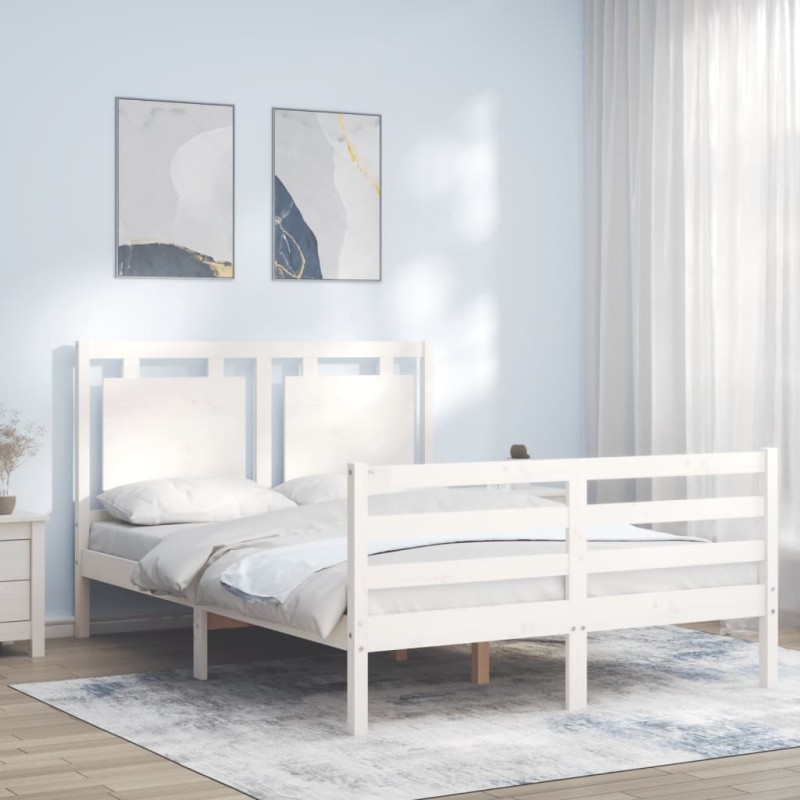 vidaXL Massivholzbett mit Kopfteil Weiß 140x200 cm vidaXL Massivholzbett mit Kopfteil Weiß 140x200 cm