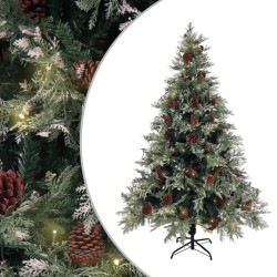 vidaXL Weihnachtsbaum mit Beleuchtung und Kiefernzapfen 150 cm PVC&PE