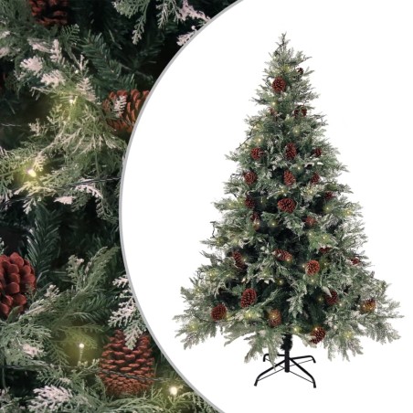 vidaXL Weihnachtsbaum mit Beleuchtung und Kiefernzapfen 150 cm PVC&PE