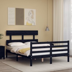 vidaXL Massivholzbett mit Kopfteil Schwarz 140x190 cm
