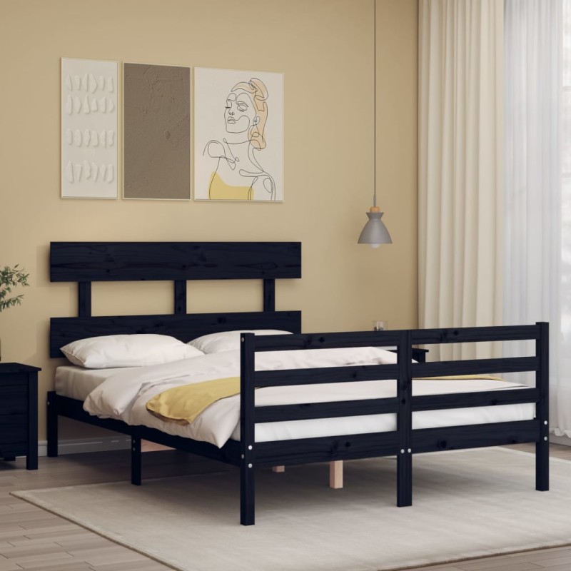 vidaXL Massivholzbett mit Kopfteil Schwarz 140x190 cm vidaXL Massivholzbett mit Kopfteil Schwarz 140x190 cm