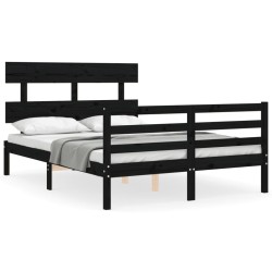 vidaXL Massivholzbett mit Kopfteil Schwarz 140x190 cm