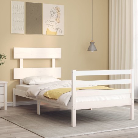 vidaXL Massivholzbett mit Kopfteil Weiß 90x200 cm