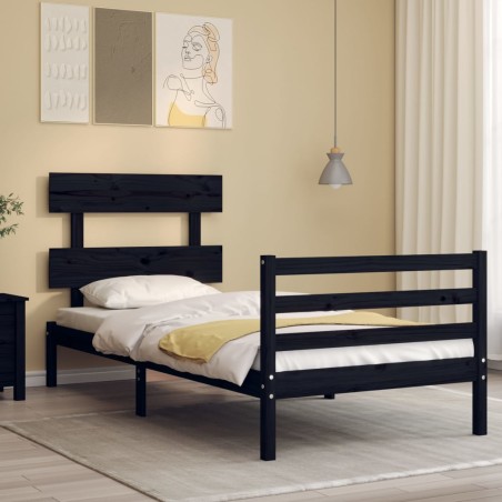 vidaXL Massivholzbett mit Kopfteil Schwarz 90x200 cm