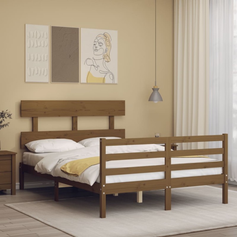 vidaXL Massivholzbett mit Kopfteil Honigbraun 140x200 cm vidaXL Massivholzbett mit Kopfteil Honigbraun 140x200 cm