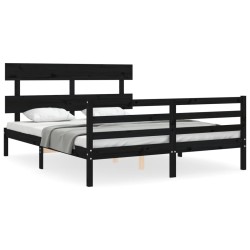 vidaXL Massivholzbett mit Kopfteil Schwarz 160x200 cm