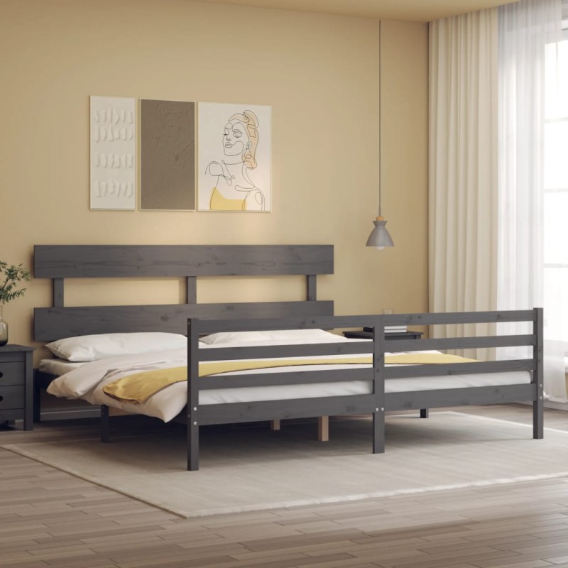 vidaXL Massivholzbett mit Kopfteil Grau 200x200 cm vidaXL Massivholzbett mit Kopfteil Grau 200x200 cm