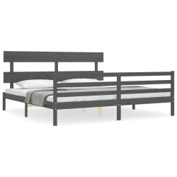 vidaXL Massivholzbett mit Kopfteil Grau 200x200 cm