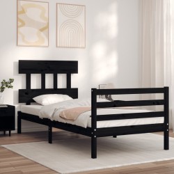 vidaXL Massivholzbett mit Kopfteil Schwarz 90x200 cm