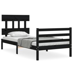 vidaXL Massivholzbett mit Kopfteil Schwarz 90x200 cm