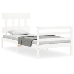 vidaXL Massivholzbett mit Kopfteil Weiß 100x200 cm