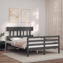 vidaXL Massivholzbett mit Kopfteil Grau 140x200 cm