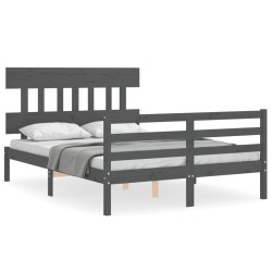 vidaXL Massivholzbett mit Kopfteil Grau 140x200 cm