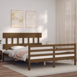 vidaXL Massivholzbett mit Kopfteil Honigbraun