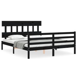 vidaXL Massivholzbett mit Kopfteil Schwarz 160x200 cm
