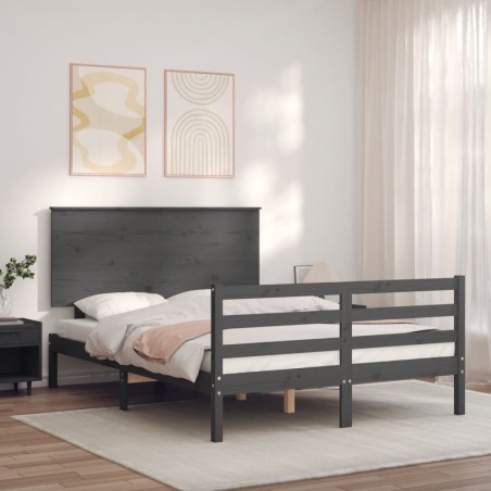 vidaXL Massivholzbett mit Kopfteil Grau 140x190 cm